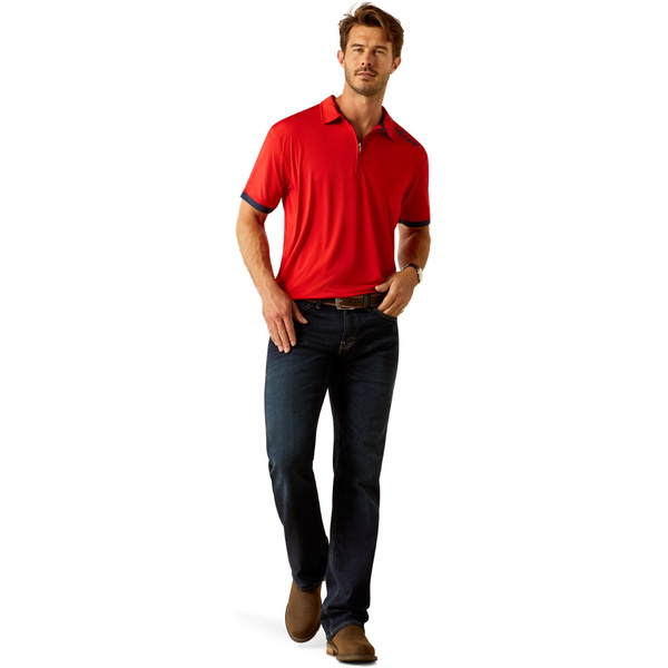 2025 Ariat Mens Bandera 1/4 Zip Short Sleeve Polo Shirt 10054971 - Weg Redt